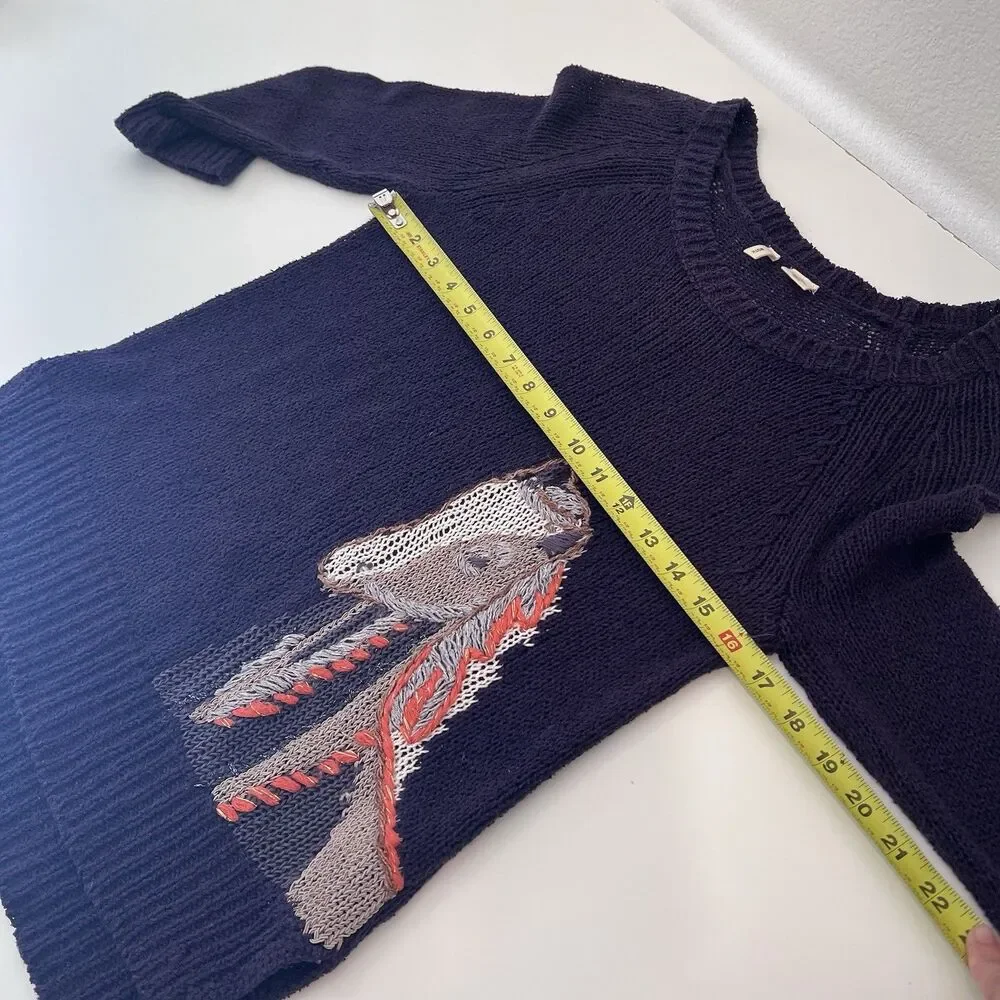 Anthropologie Moth Sweater Purple Saddleback Embroidered Horse 3/4 Sleeve Knit S - Picture 6 of 7
